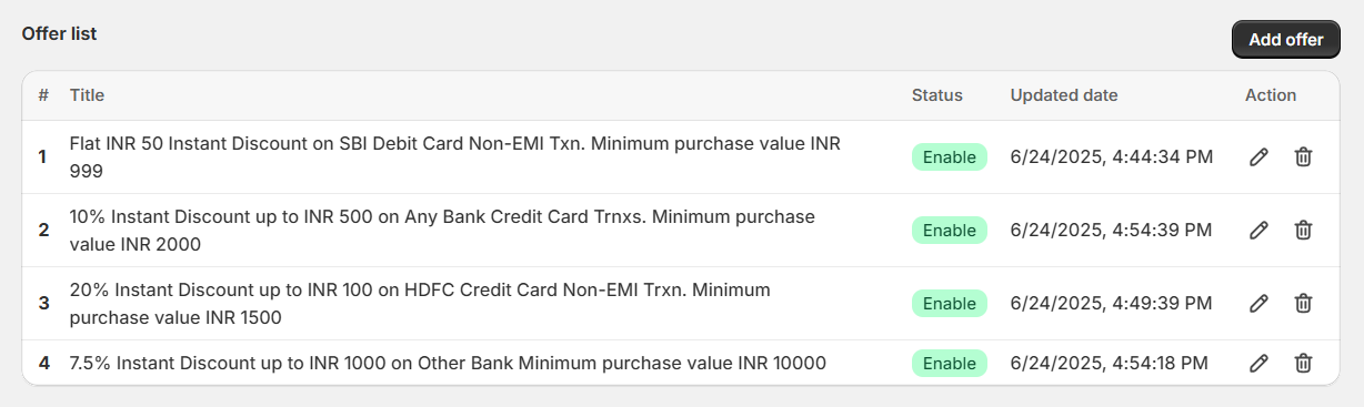Settings | CI Discount & Offers