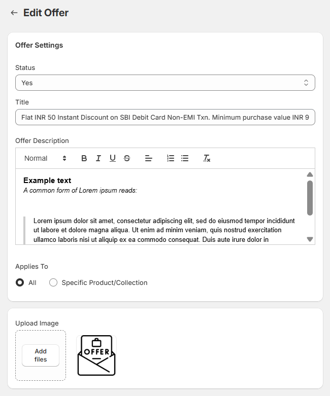 Settings | CI Discount & Offers